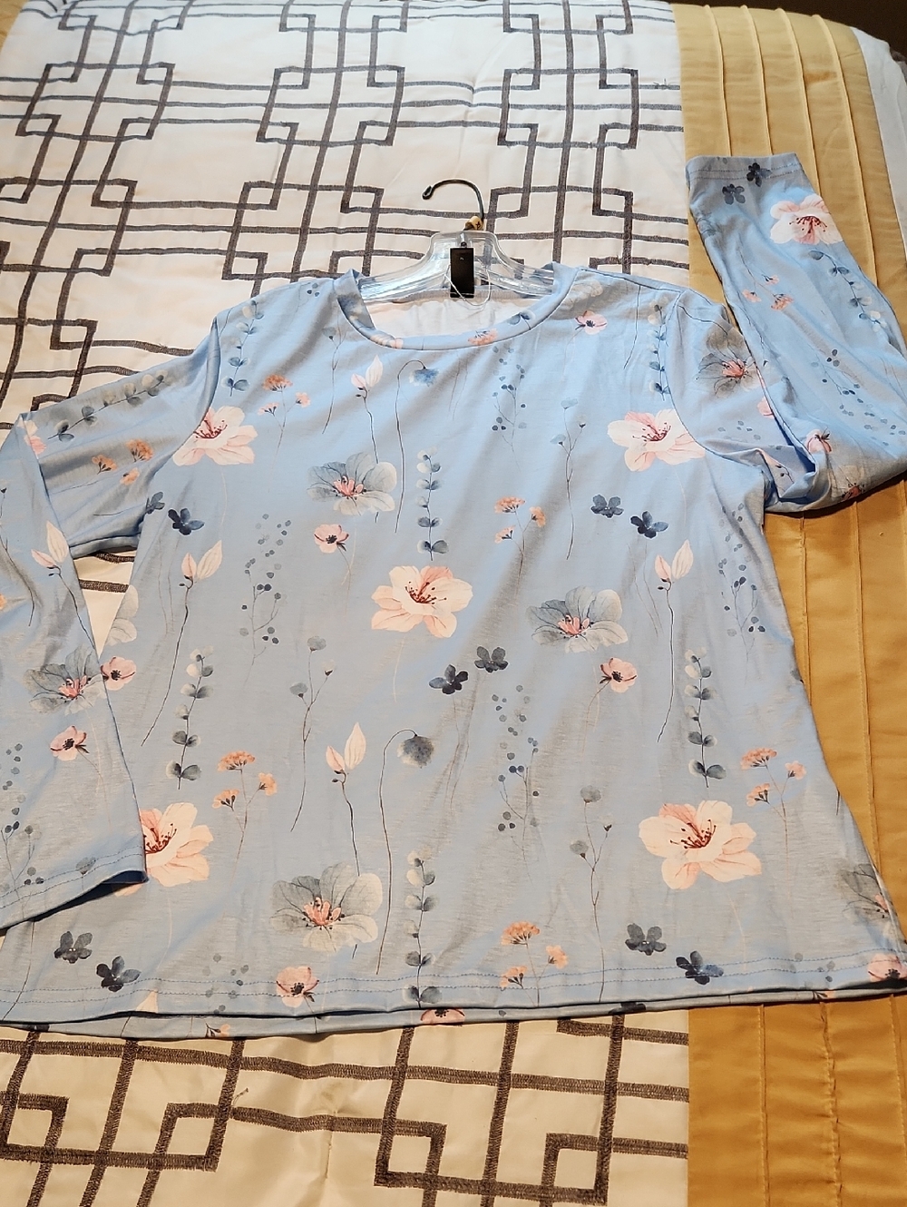 Women’s Light Blue Floral Long-Sleeve Top